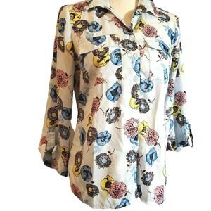 Gloria Lance Top Size S Multicolor Floral Semi Sheer Soft Classic Botanical Look